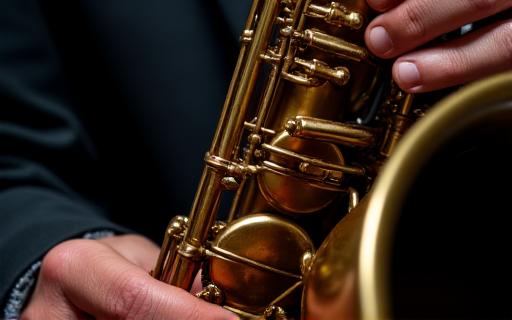 Primer plano del saxofonista durante un solo.