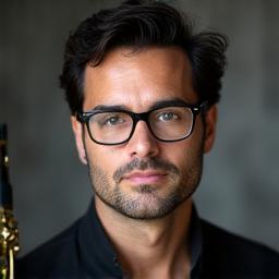 Retrato de Javier Solís, saxofonista.